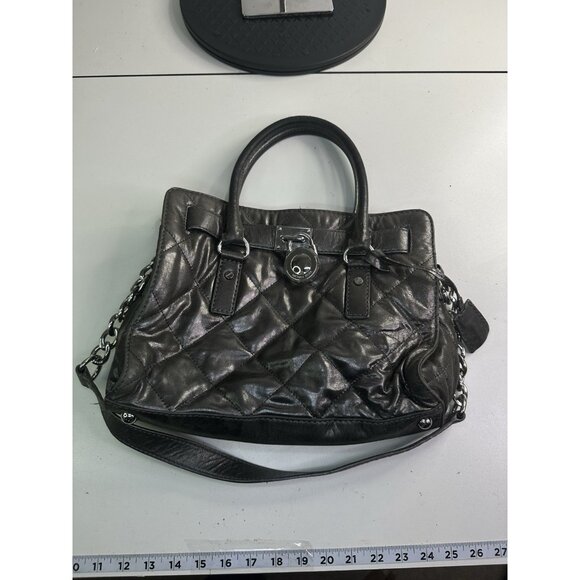 Michael Kors Hamilton Quilted Gun Metal Leather Small Tote Shoulder Bag - Picture 4 of 12